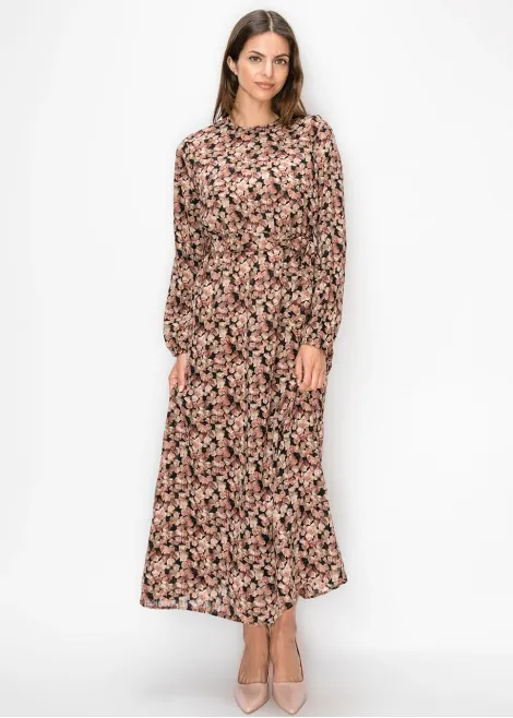 Belted Floral Print Dress