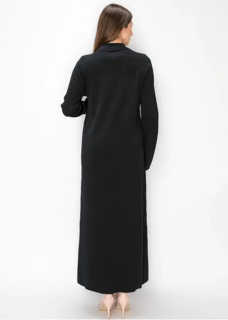 Black Knit Dress with Gold Buttons