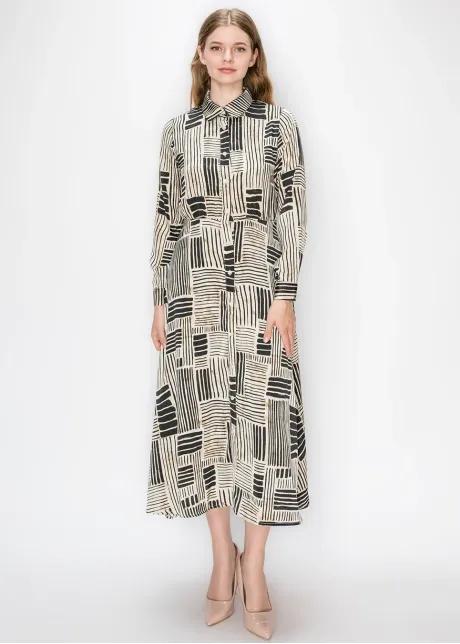 Abstract Line Print Midi Dress
