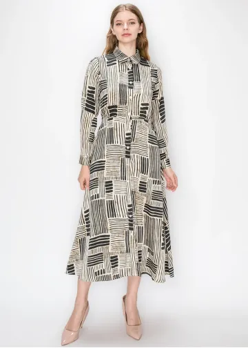 Abstract Line Print Midi Dress