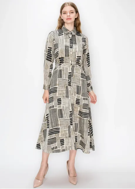 Abstract Line Print Midi Dress