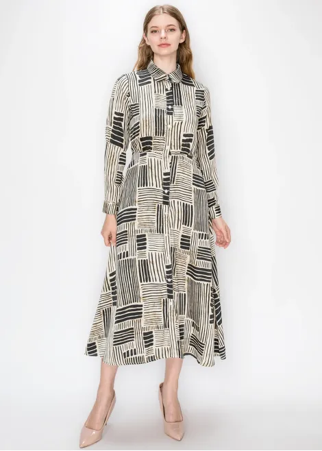 Abstract Line Print Midi Dress