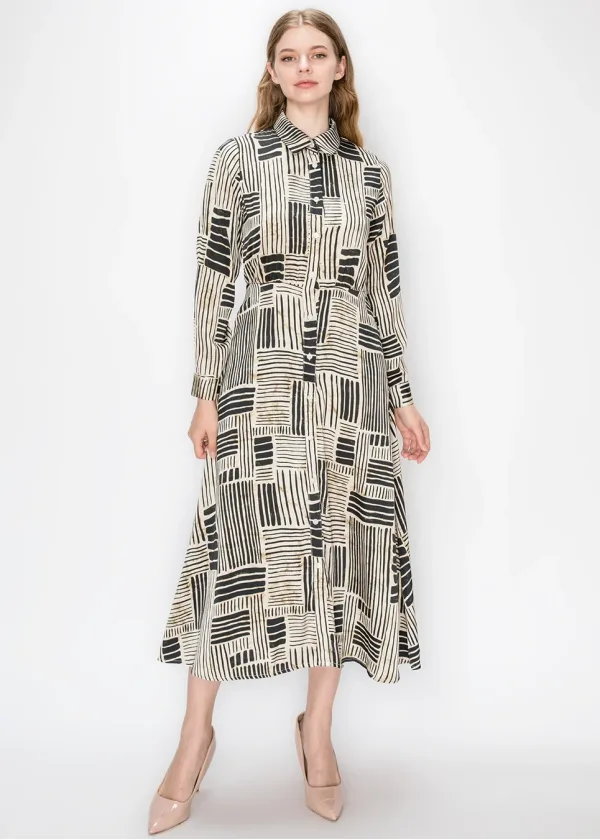 Abstract Line Print Midi Dress