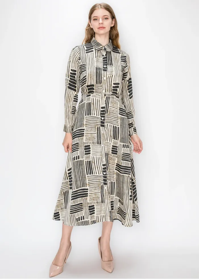 Abstract Line Print Midi Dress