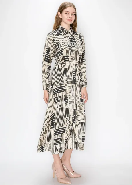 Abstract Line Print Midi Dress