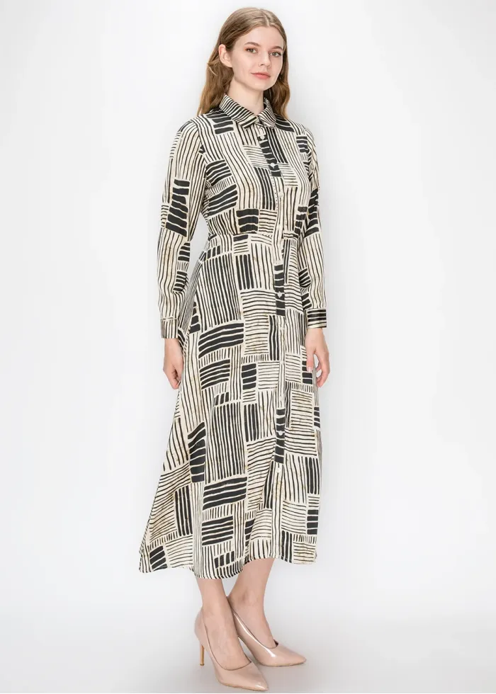 Abstract Line Print Midi Dress