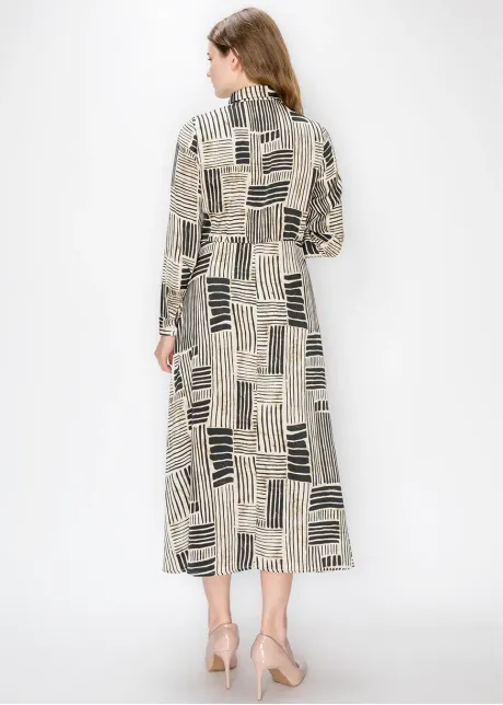 Abstract Line Print Midi Dress