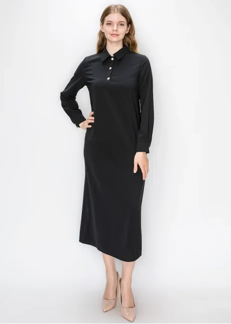 Black Collared Long Sleeve Dress