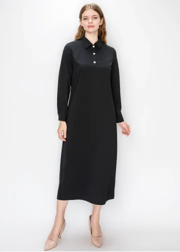 Black Collared Long Sleeve Dress