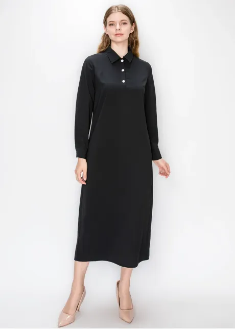 Black Collared Long Sleeve Dress