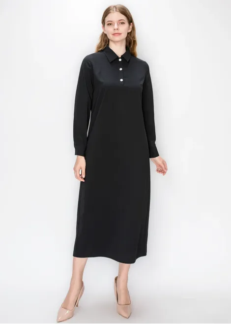 Black Collared Long Sleeve Dress