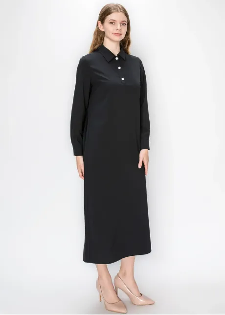 Black Collared Long Sleeve Dress