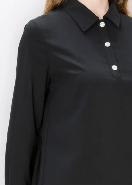 Black Collared Long Sleeve Dress