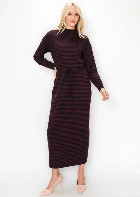 Burgundy and Black Striped Knit Dress
