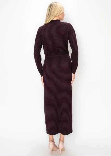 Burgundy and Black Striped Knit Dress