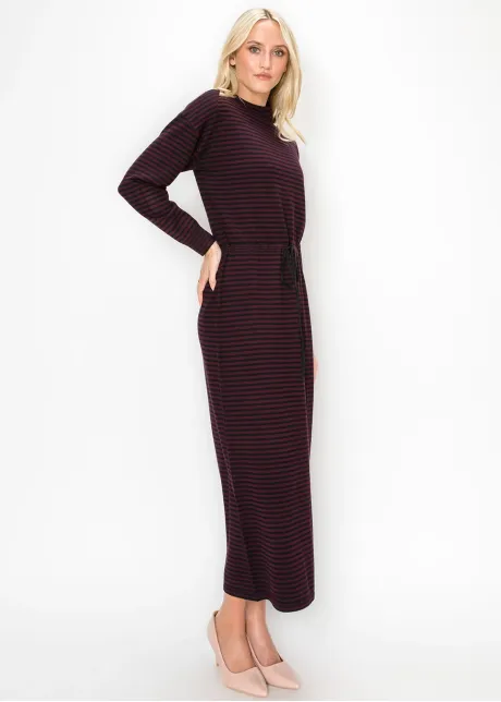 Burgundy and Black Striped Knit Dress