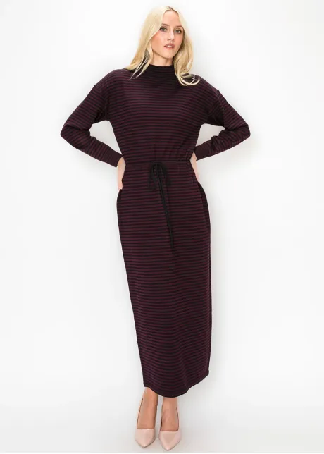 Burgundy and Black Striped Knit Dress