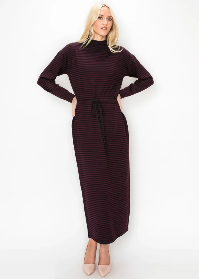 Burgundy and Black Striped Knit Dress