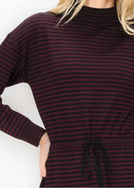 Burgundy and Black Striped Knit Dress