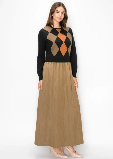 Diamond Applique Knit Two Tone Dress