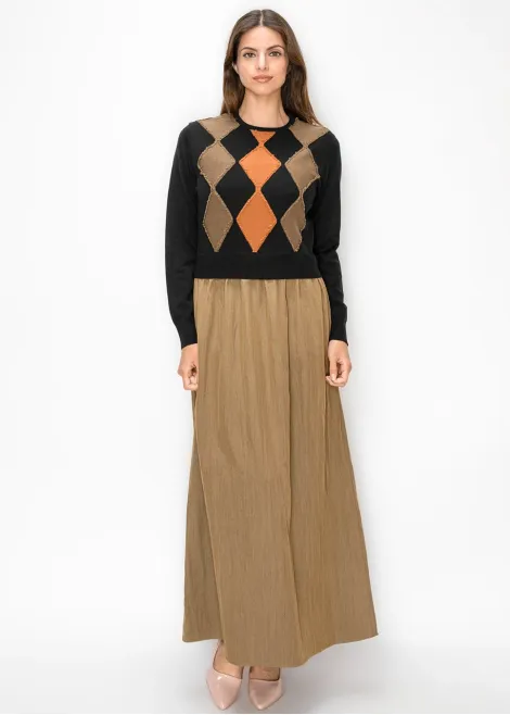 Diamond Applique Knit Two Tone Dress