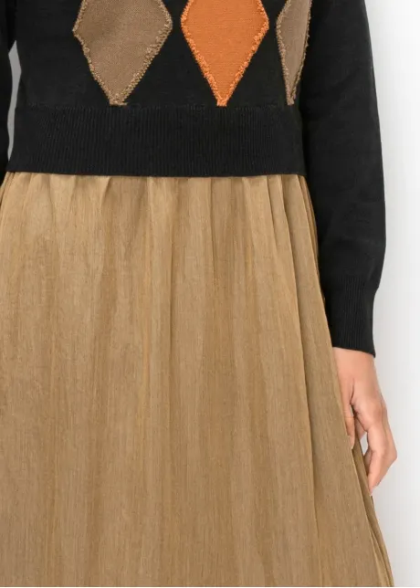 Diamond Applique Knit Two Tone Dress