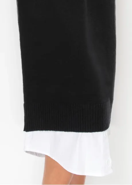 Layered Look Knit Midi Dress in Black