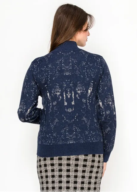 Two-Tone Jacquard Knit Top in Navy