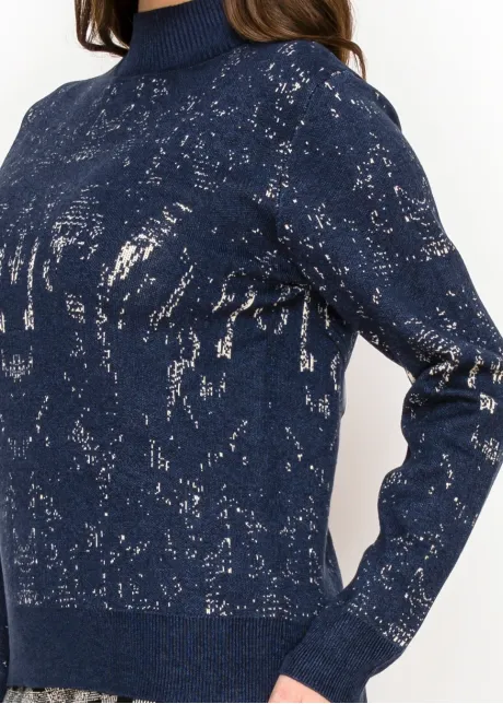 Two-Tone Jacquard Knit Top in Navy