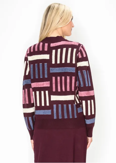 Geometric Textured Knit Sweater in Burgundy