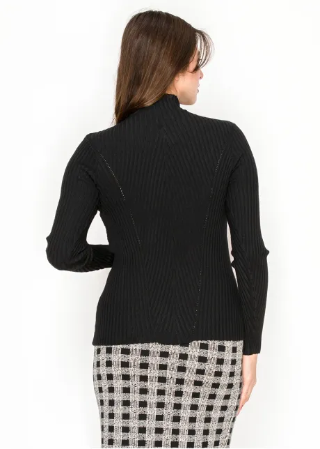 Pearl Detail Ribbed Mock Neck Sweater