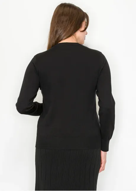 Embroidered Floral Knit Top in Black
