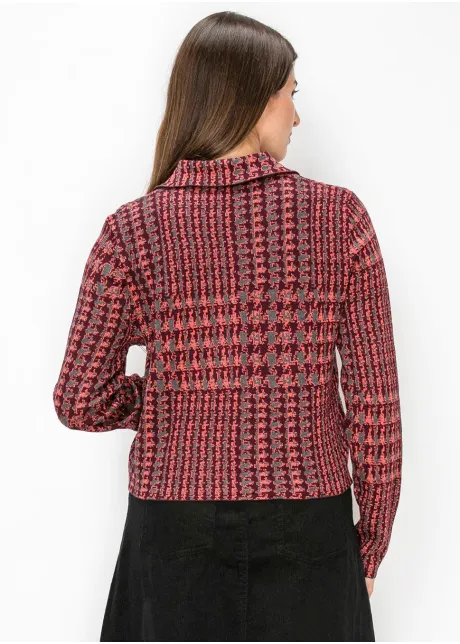 Burgundy Houndstooth Collared Knit Top