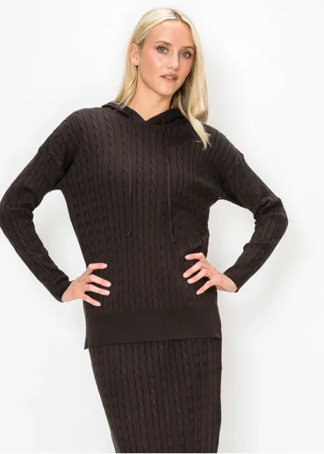 Brown Cable Knit Hooded Sweater