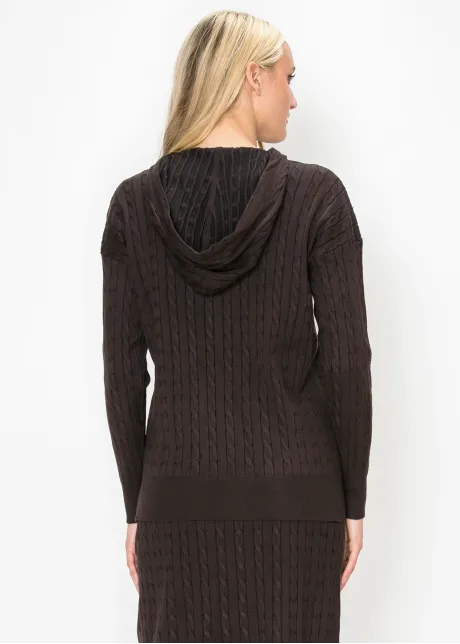 Brown Cable Knit Hooded Sweater