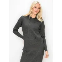 Soft Knit Hooded Pullover in Heather Grey