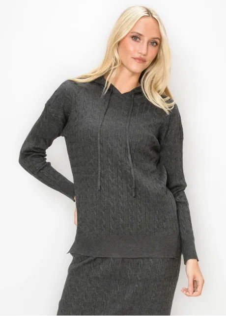 Soft Knit Hooded Pullover in Heather Grey