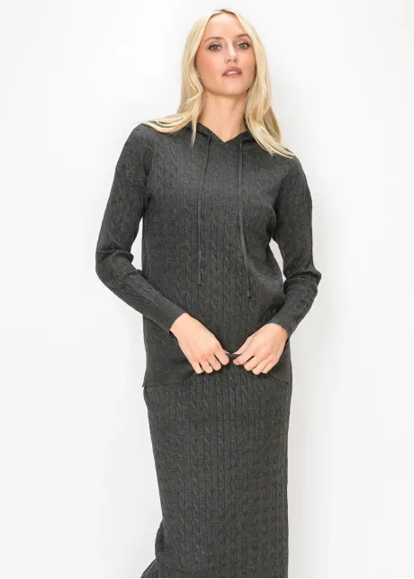Soft Knit Hooded Pullover in Heather Grey