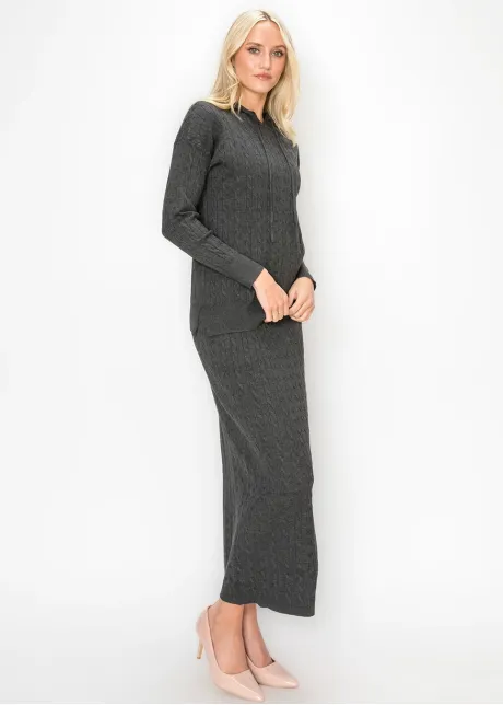 Cable Texture Knit Skirt in Heather Grey