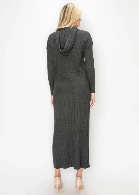 Cable Texture Knit Skirt in Heather Grey