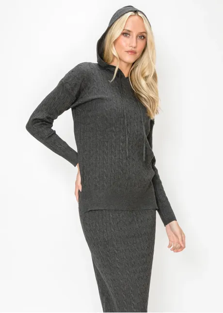 Soft Knit Hooded Pullover in Heather Grey