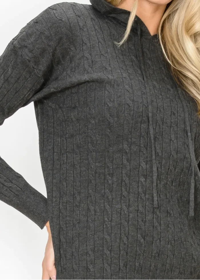 Soft Knit Hooded Pullover in Heather Grey