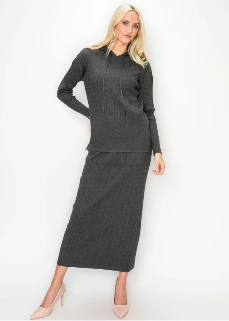 Cable Texture Knit Skirt in Heather Grey