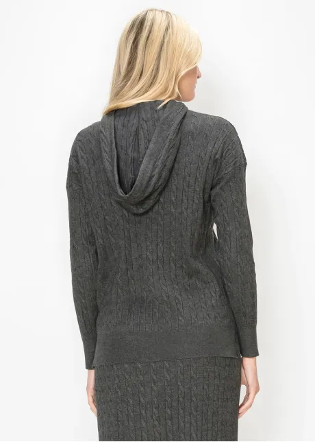 Soft Knit Hooded Pullover in Heather Grey