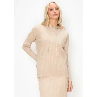 Oatmeal Cable Knit Hooded Sweater