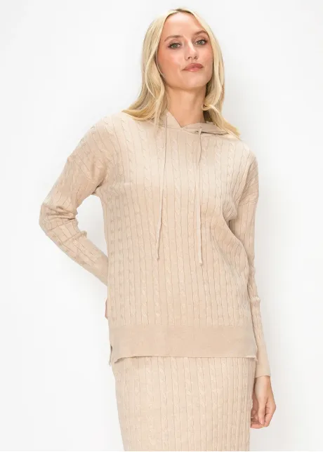 Oatmeal Cable Knit Hooded Sweater