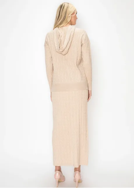 Oatmeal Cable Knit Skirt with Elastic Waist