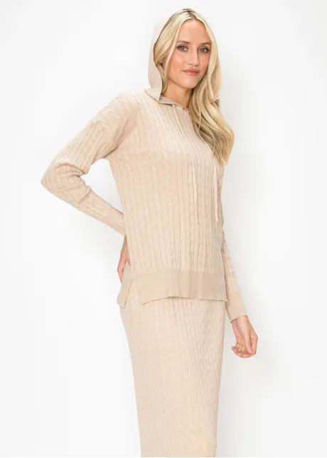 Oatmeal Cable Knit Hooded Sweater