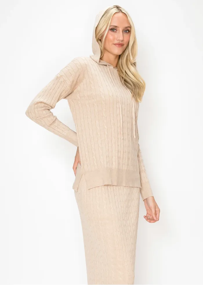 Oatmeal Cable Knit Hooded Sweater