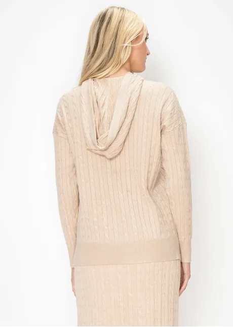 Oatmeal Cable Knit Hooded Sweater